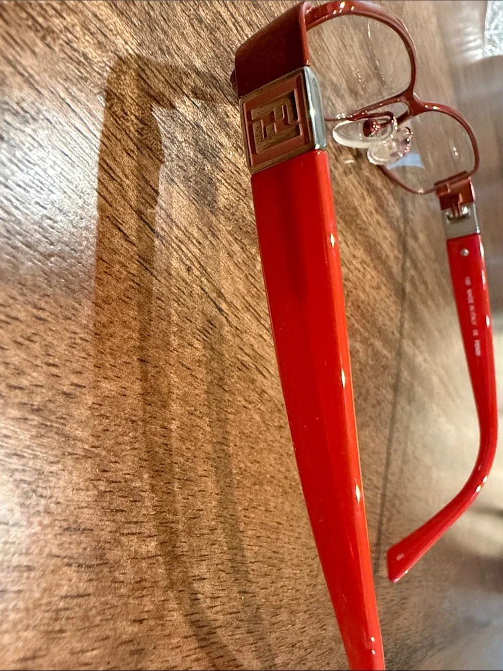 Fendi Red Rectangular Glasses with Black Case